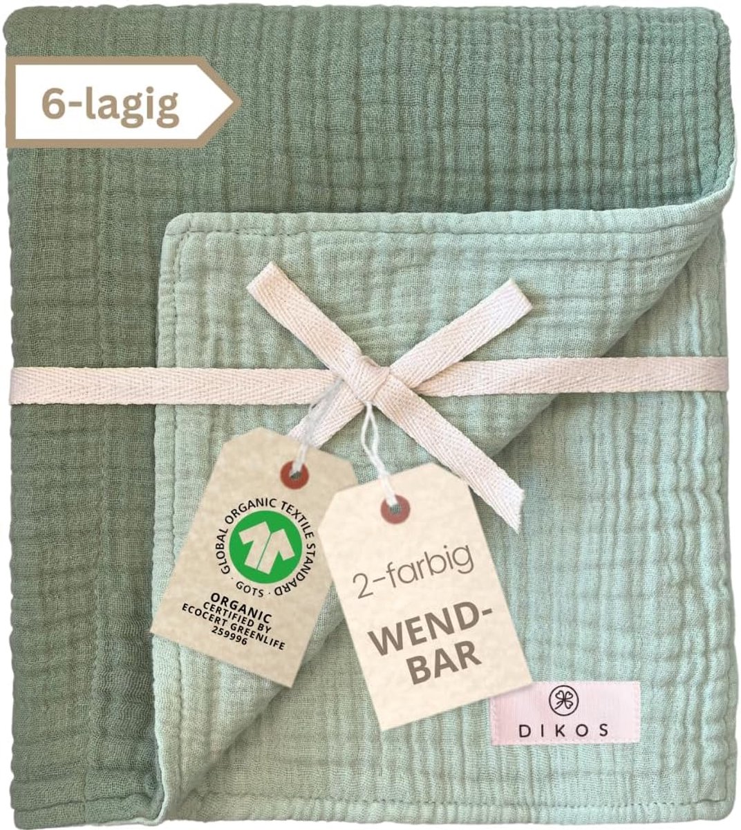 SnelShoppen - Muslin Babydeken 100% Organic Katoen Mint Groen, 70x100 cm, 6-Ply Creped, Ideaal voor Pasgeborenen, Baby Uitzet, Zacht en Ademend