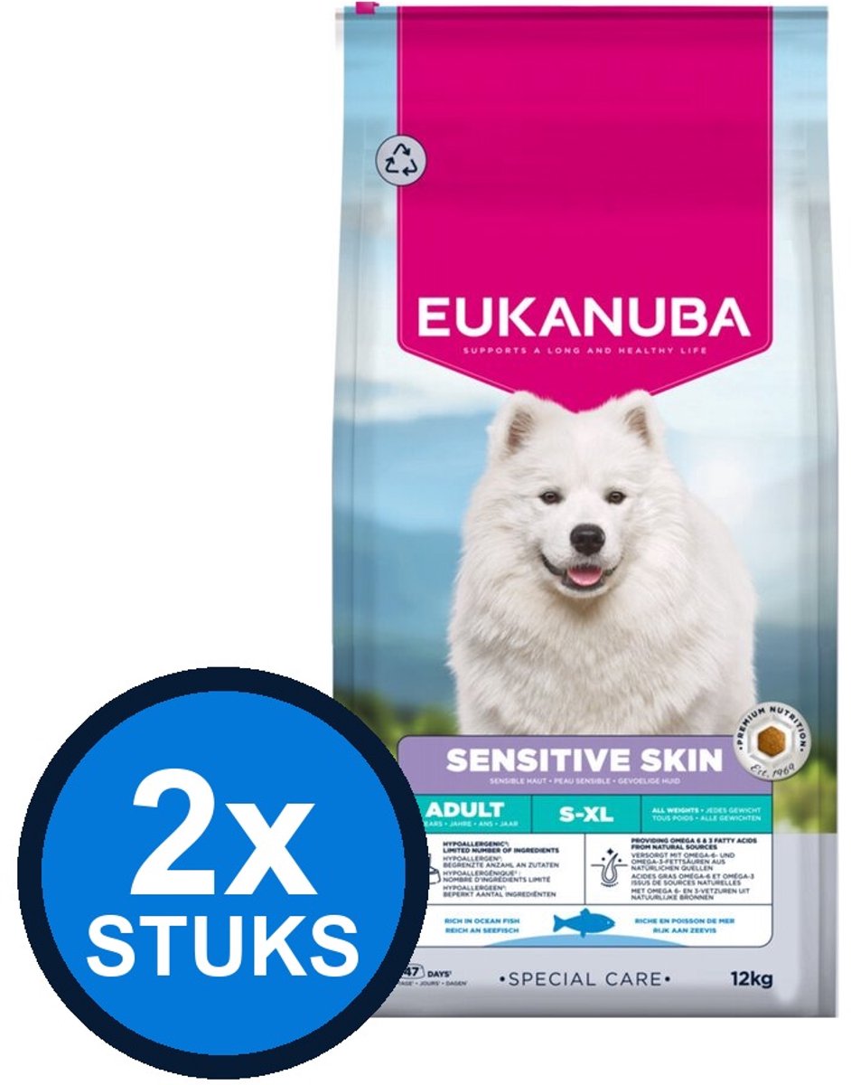 2x Eukanuba - Special Care dog adult sensitive skin 12kg
