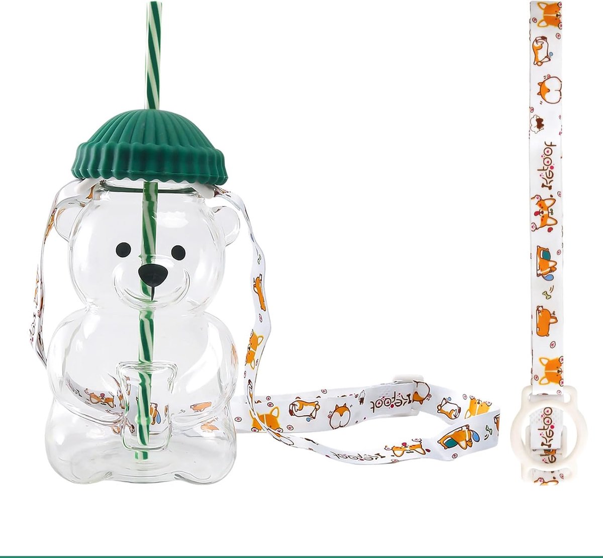 SnelShoppen - Bear Cup Drinkbeker met Deksel en Rietje, Schattige Teddy Glas Beker voor Kinderen, Perfect voor School, Thuis en Feestjes