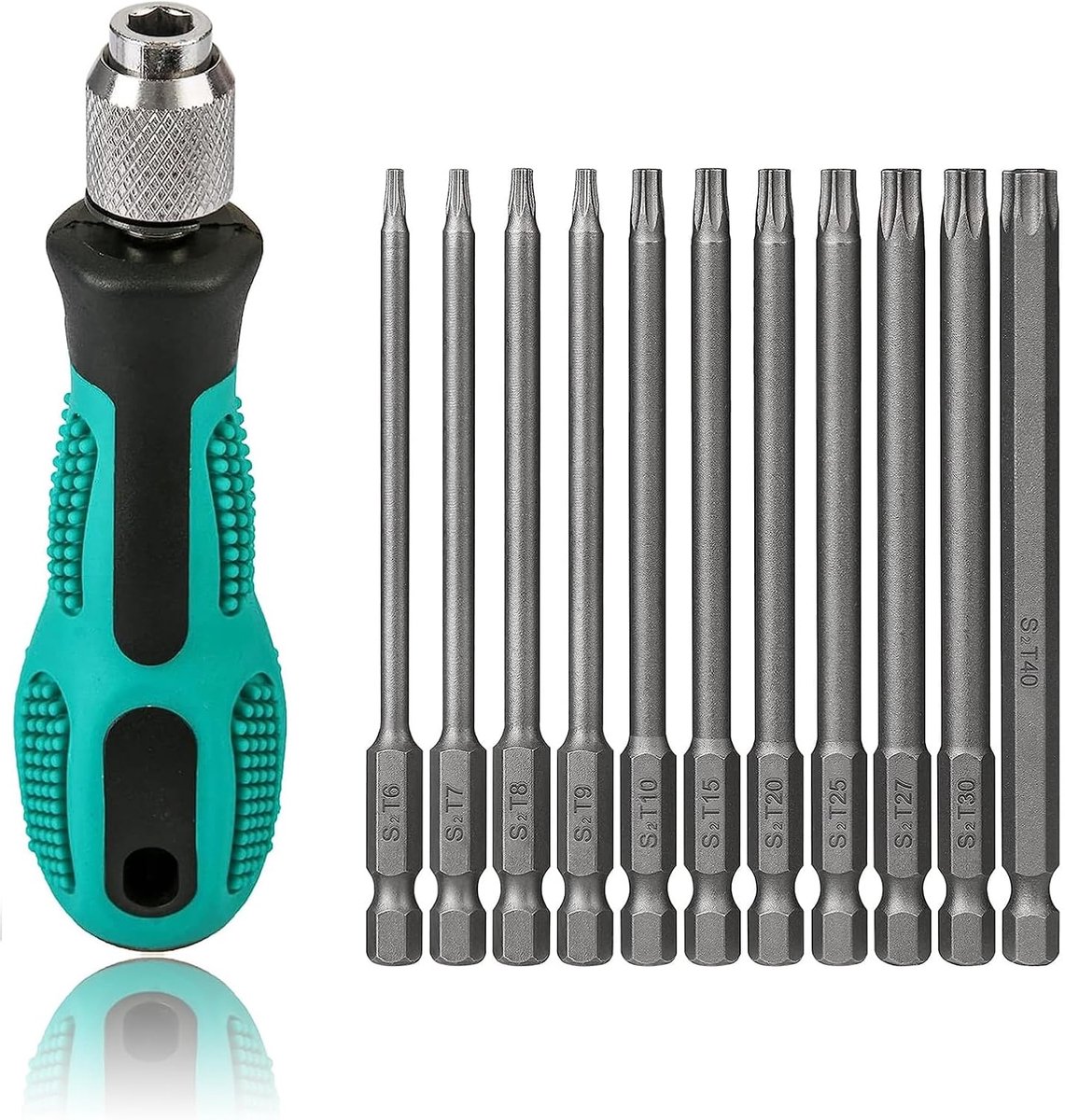 SnelShoppen - Torx Schroevendraaierset T6-T40, 12-delige Magnetische Set met Handgreep, 100 mm Lang, 1/4 Inch Hexaansluiting, Voor Accuschroevendraaie