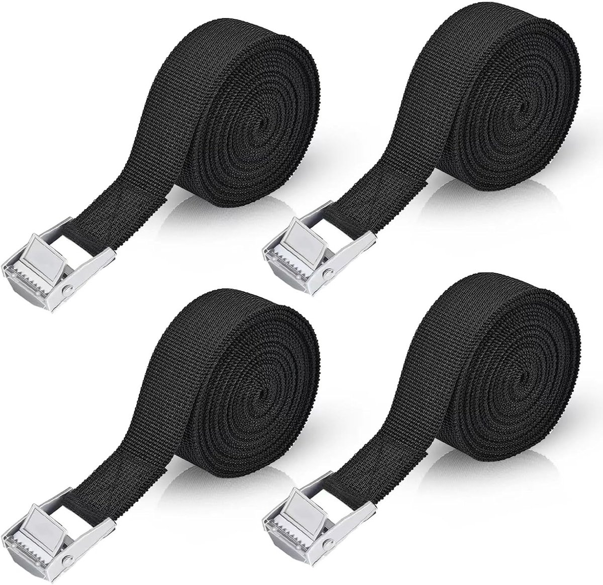 Allecto Plus - Spanbanden 4 stuks kort 3 meter zwart met klemslot en ratel voor fietsendrager motorfiets auto 500 kg draagvermogen