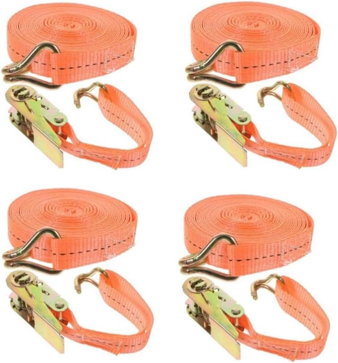 SnelShoppen - Pack van 4 Lashing Straps met Ratchet, 6m lang, 25mm breed, Tot 800kg Laadcapaciteit, Weerbestendig Oranje, Voor Beveiligen van Ladingen