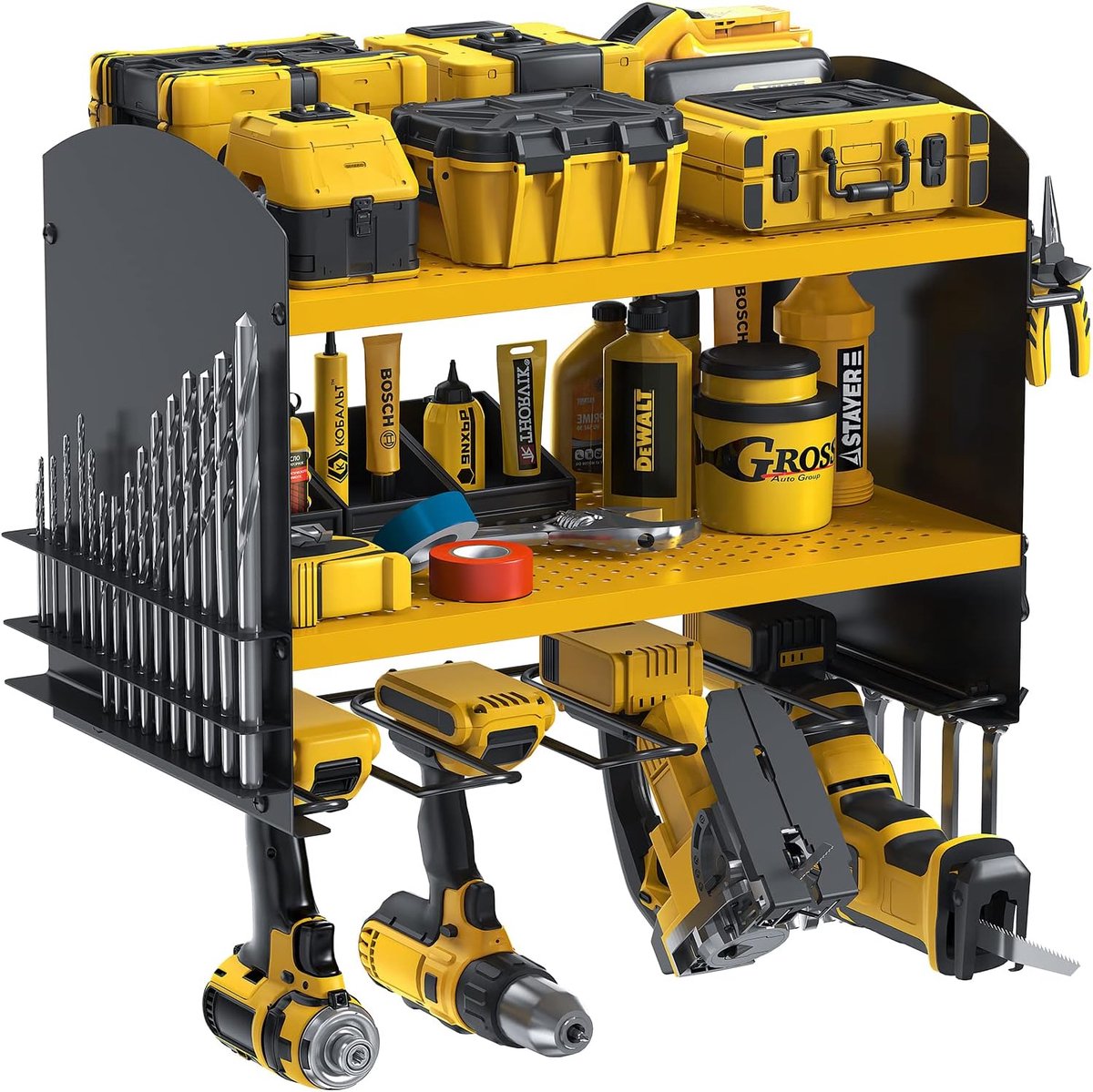 SnelShoppen - Power Tool Organizer - Gereedschap Opslag Wandbevestiging met 4 Slots - Stevige Elektrische Boormachine Opslag Rek - Schroevendraaier Or