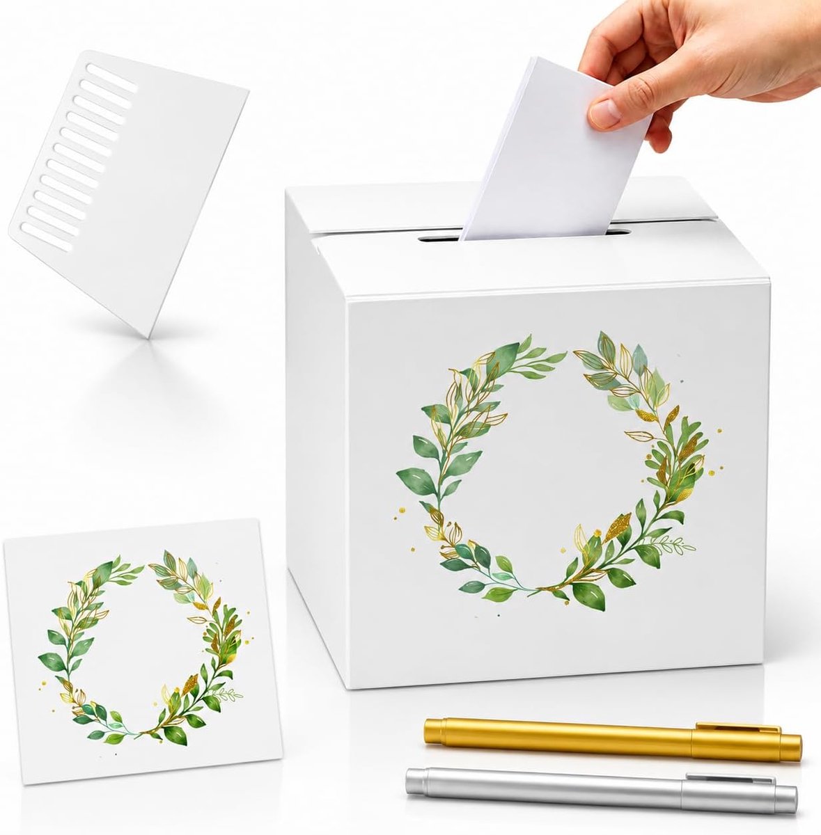 SnelShoppen - Bruiloft Doos 21x21x21 cm - DIY Envelopdoos met Transferstickers en Schraper voor Wenskaarten, Felicitaties, Decoraties en Herinneringen