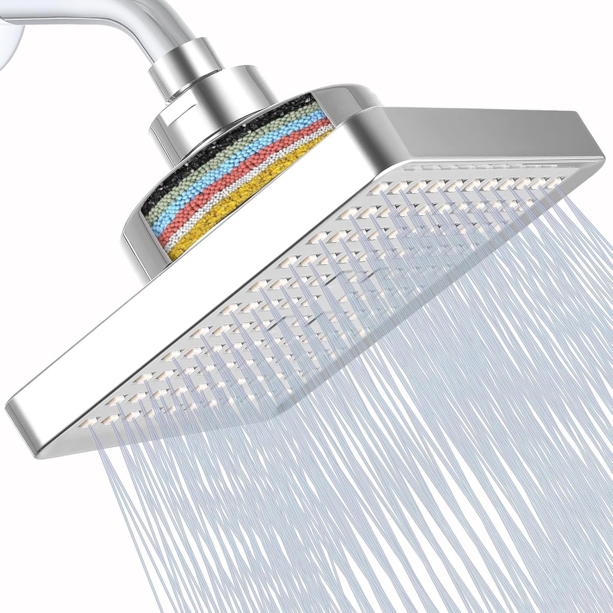 SnelShoppen - Gefilterde Hoge Druk Douchekop 15 cm - Hardwaterfilter met 15-traps Systeem - Verwijdert Chloor en Schadelijke Stoffen - Chroom Kleur -