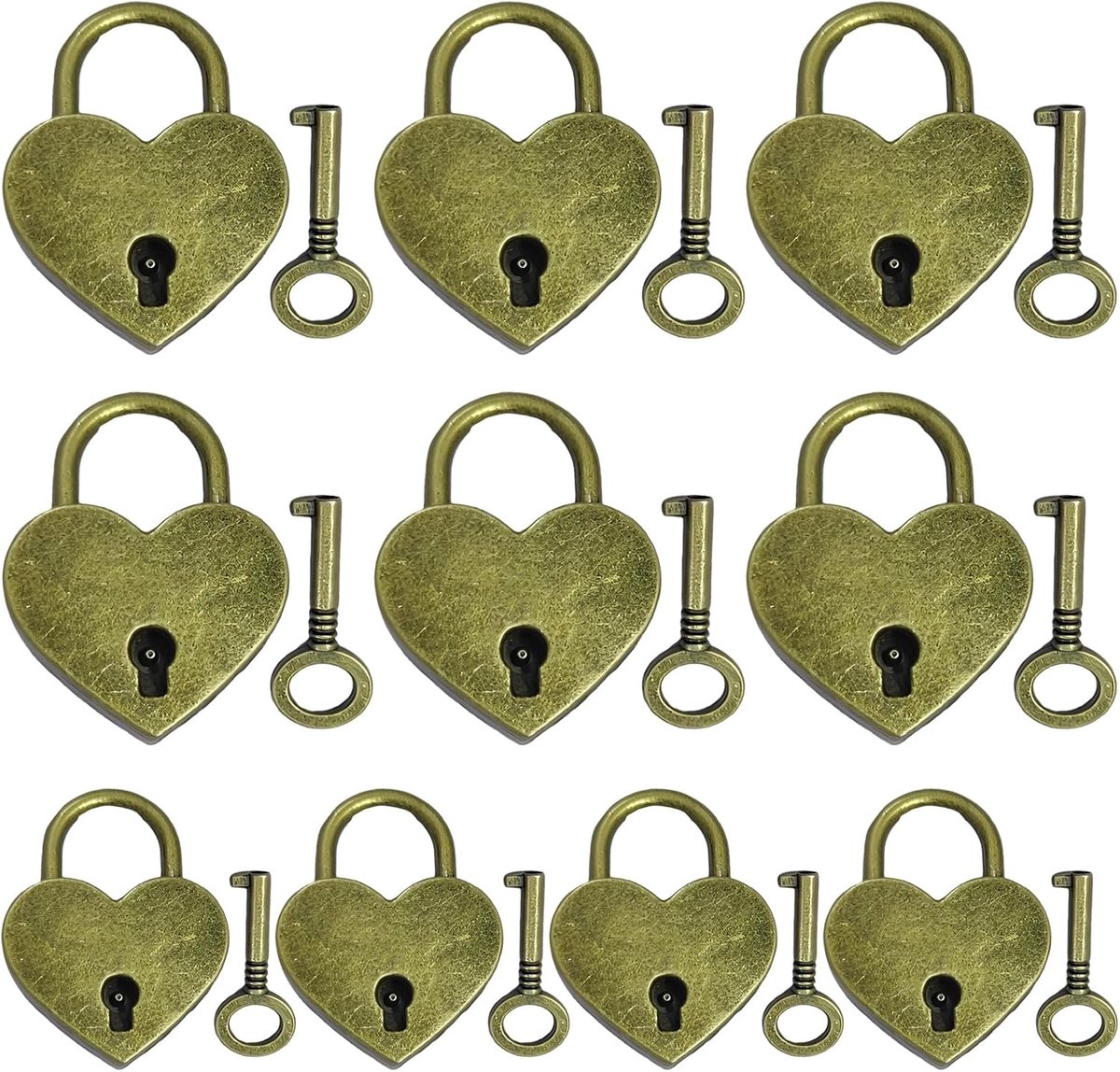 SnelShoppen - 10 Stuks Mini Hangslot met Sleutel, Berenvorm Vintage Antiek Slot van Metaal voor Notitieboek, Sieraaddoos, Tas (Compassion)