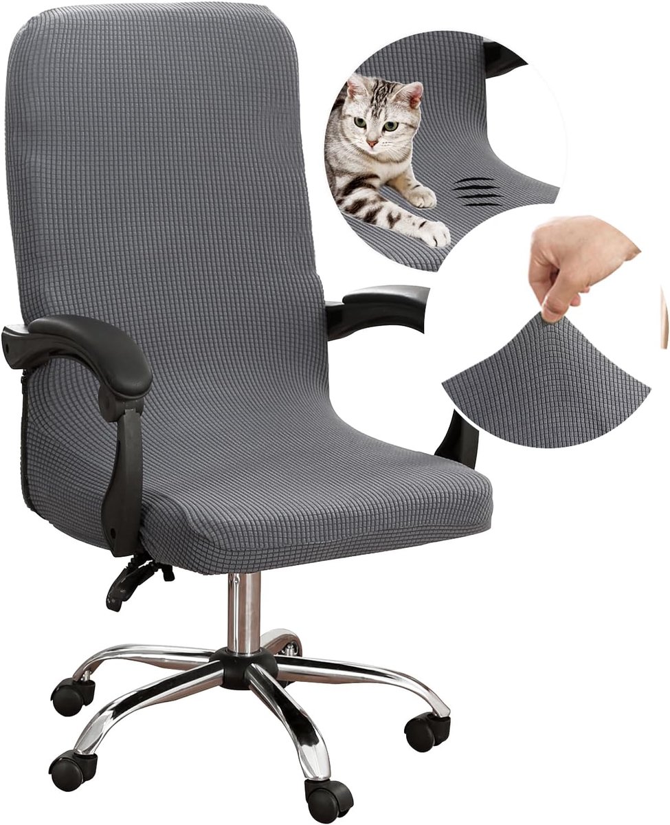 SnelShoppen - Dioxide Kantoorstoel Cover, Elastische Zitkussenhoes voor Draaistoel, Moderne Stoelhoes van Cornleer in Grijs Blauw M, Perfect voor Thui