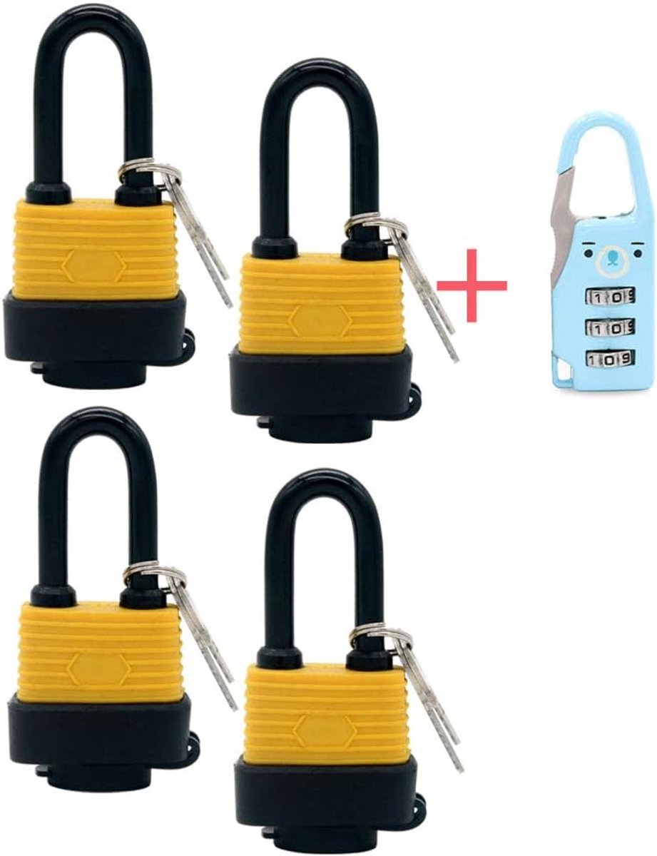 SnelShoppen - Set van 4 Waterdichte Hangsloten - Weerbestendige Hangslot met 2 Inch Breedte - 8 Sleutels Inclusief voor Tuin, Garage, Schuur, Opslagka