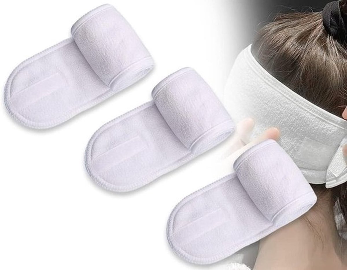 Cosmetische haarbanden set, wit, verstelbaar, voor sport en spa - 3 stuks