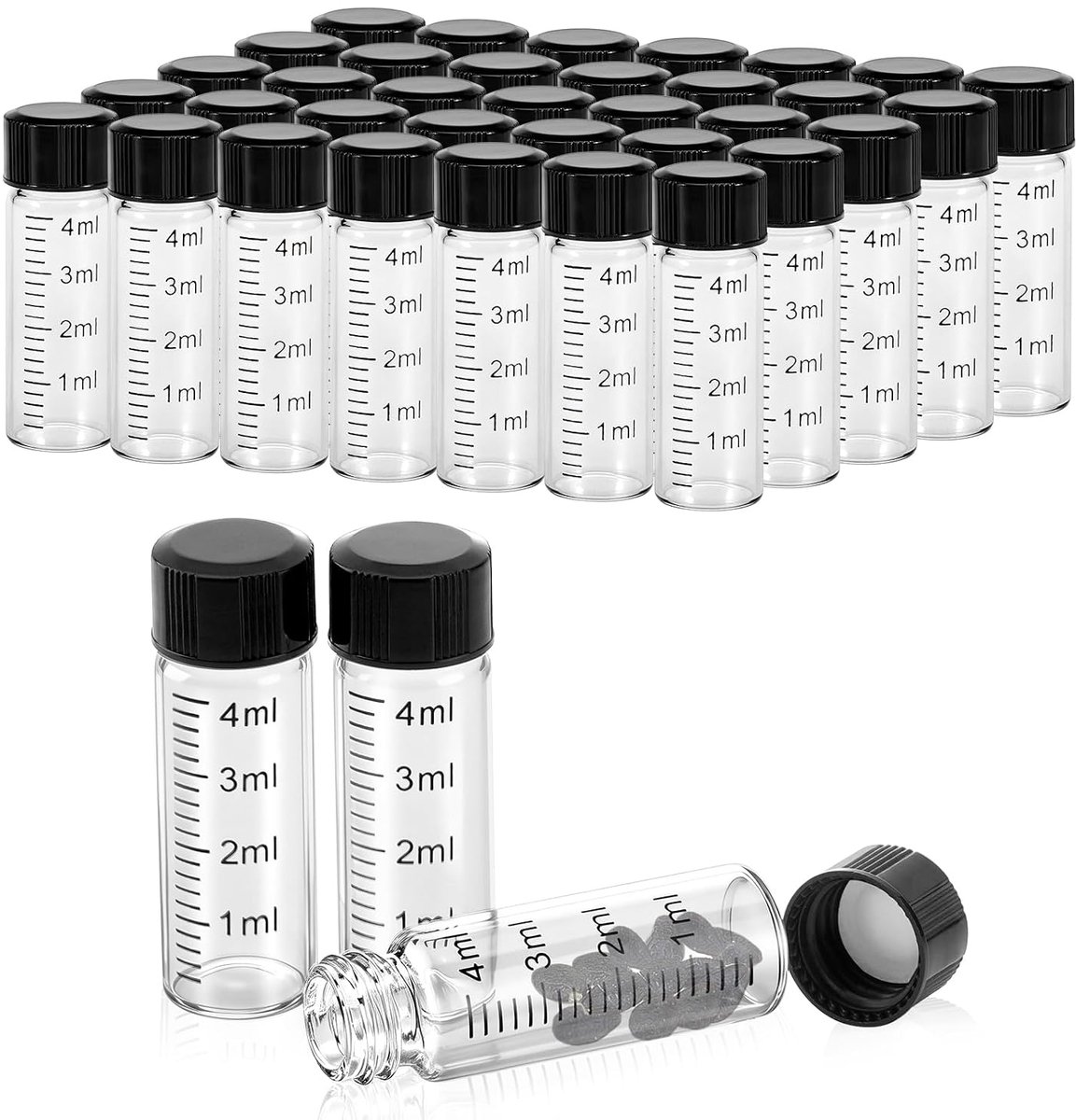 SnelShoppen - Set van 50 doorzichtige glazen miniflesjes 4ml - Hoogwaardig borosilicaatglas met schroefdop en plastic afdichtring - Perfect voor opsla
