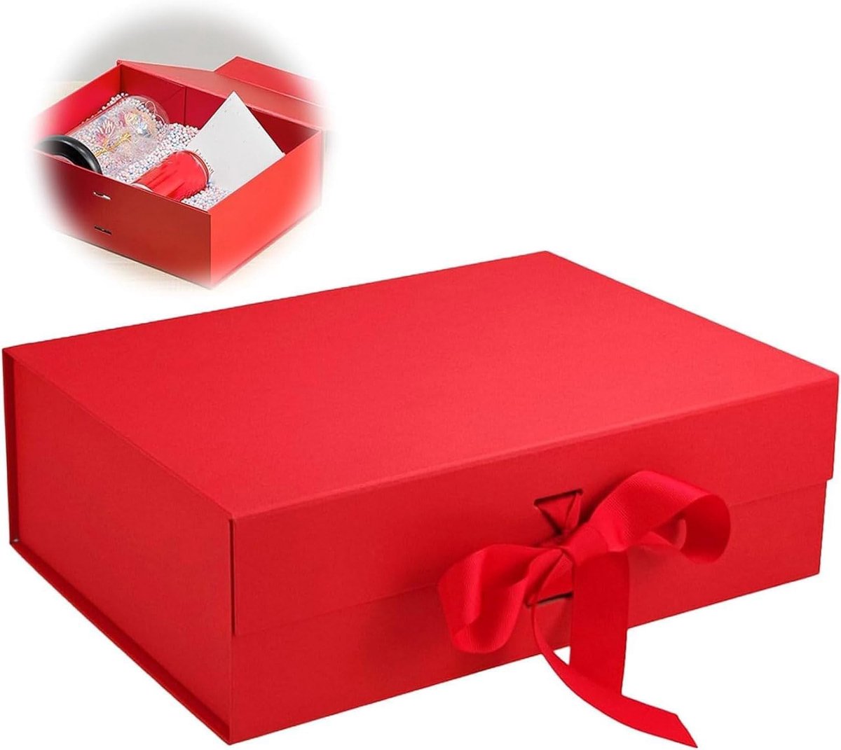 SnelShoppen - Geschenkdoos met Strik, Magnetische Geschenkdoos met Deksel, Rood, Herbruikbare Kartonnen Verpakking voor Verjaardag, Valentijnsdag, Ker
