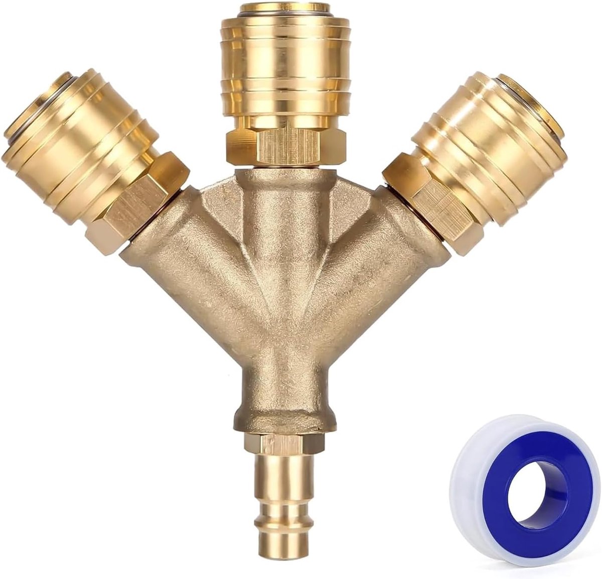 SnelShoppen - Compressed Air Manifold 3-Gang met 3 Couplings, NW 7.2 1/4 AG, Robuuste Messing Luchtcompressor Verdelers voor Tuin en Werkplaats