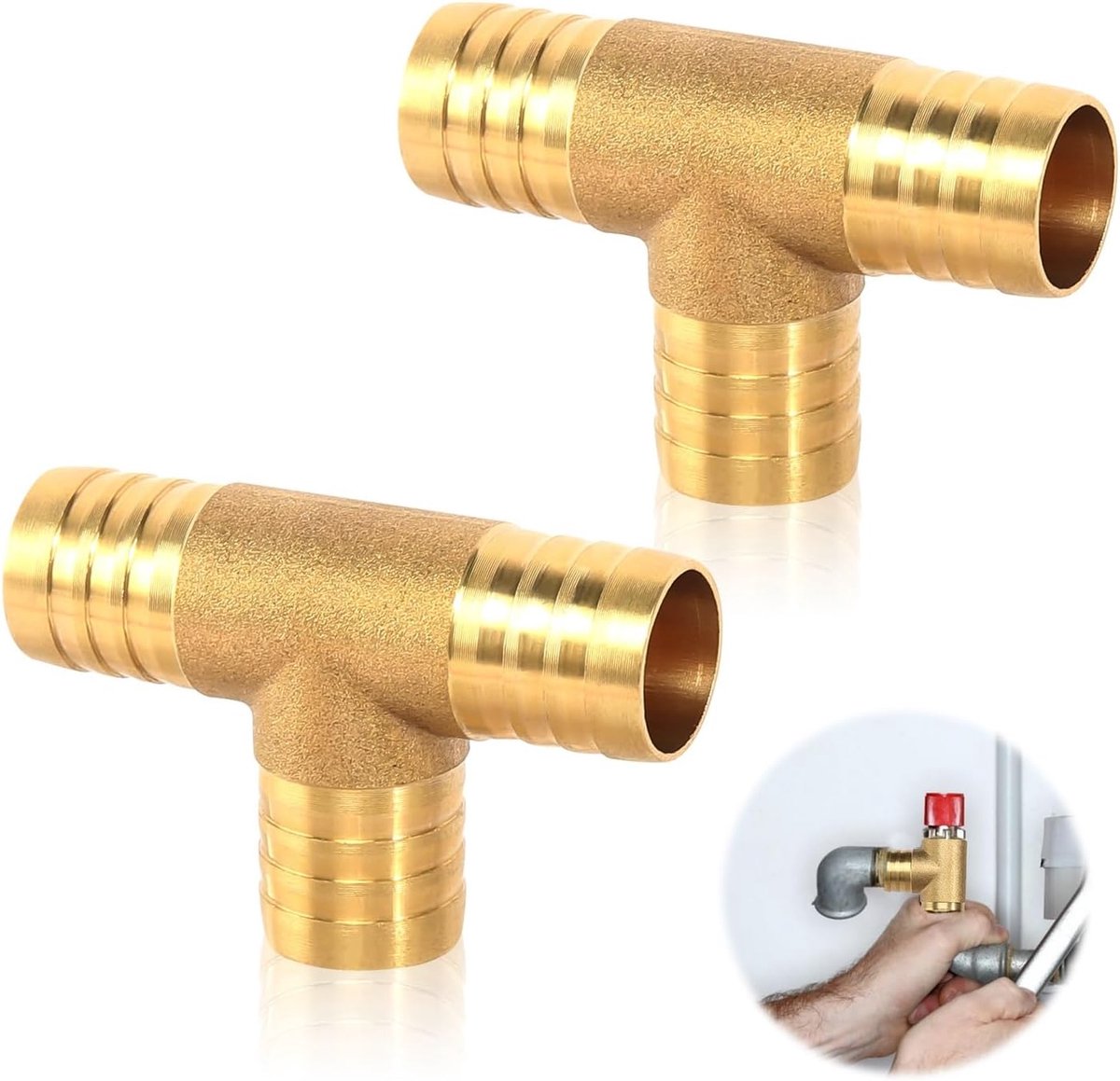 SnelShoppen - T-piece Tuinslang 2 Stuks - T-stuk voor Tuinslang, Compressed Air, 19 mm, Messing Slanguitgang voor Water, Olie, Tuin, Camping