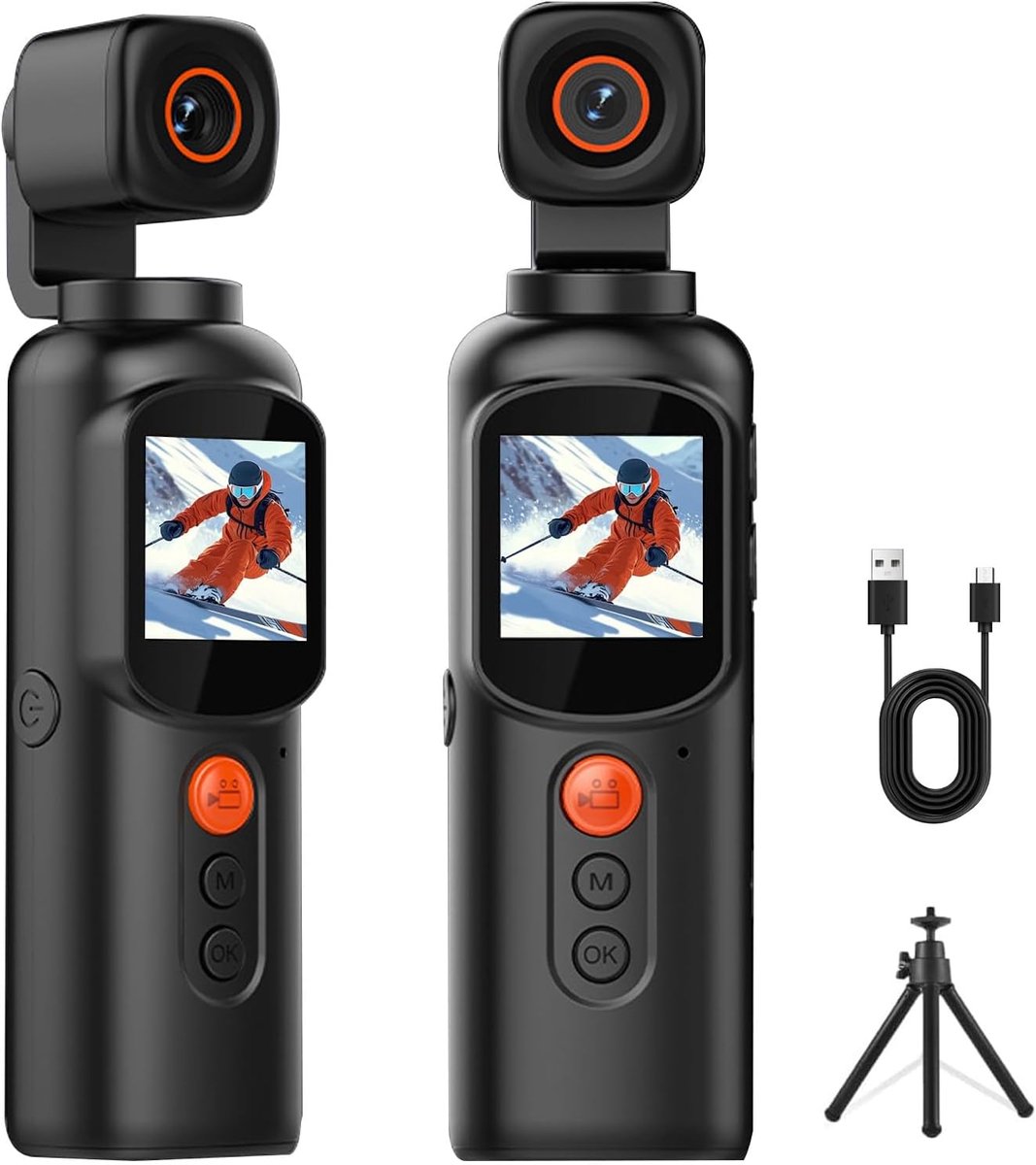 SnelShoppen - 4K Lichaamscamera Draagbare Body Camera met 340° Rotatie, 1,3 inch Kleurendisplay, Wifi, IP65 Waterdicht voor Vloggen, Fietsen, Outdoors