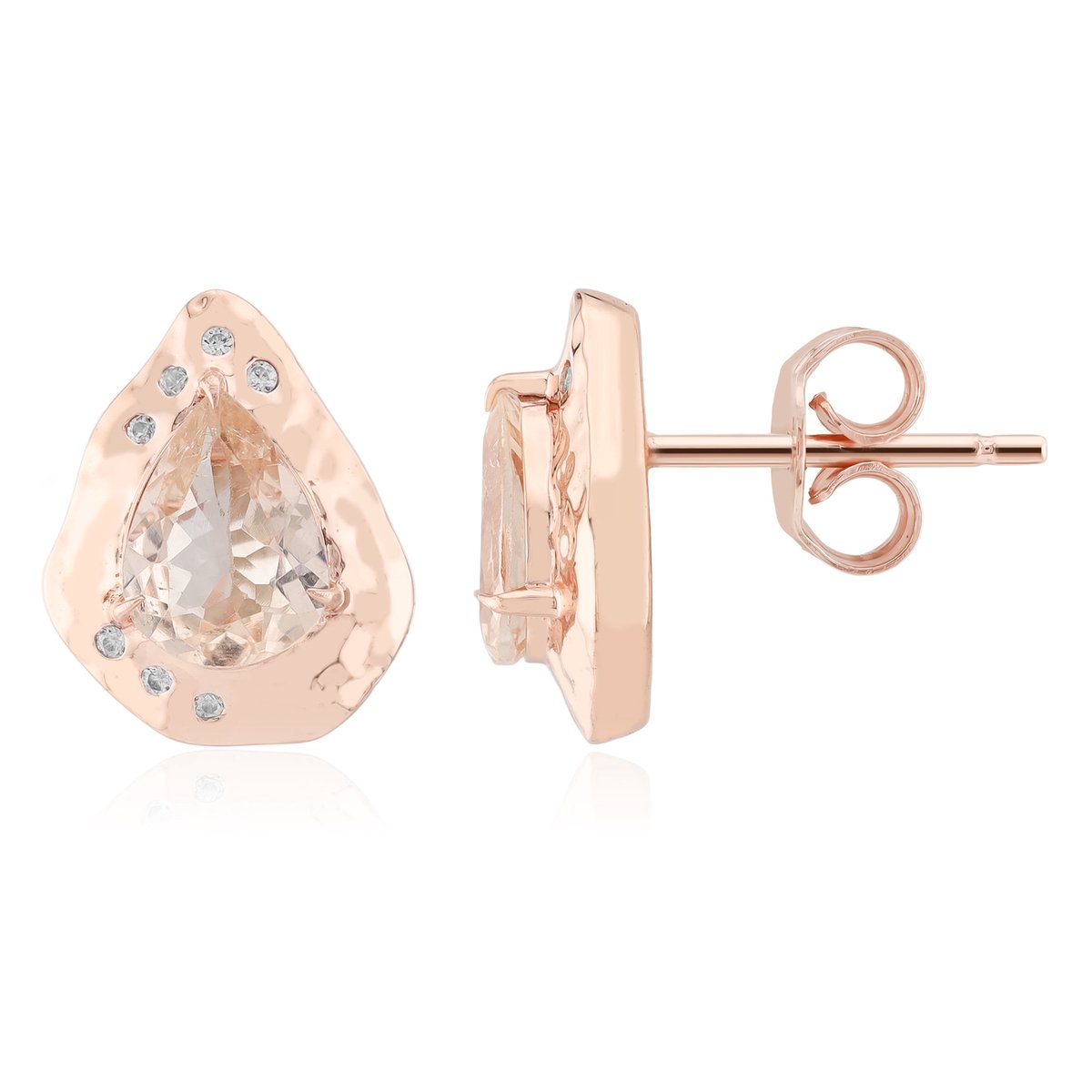 Cavill - Oorbellen met 1,85 ct Braziliaanse Morganiet - 925 Sterling Zilver roségoud verguld - Peervormige druppelvorm - 14 Zirkonia