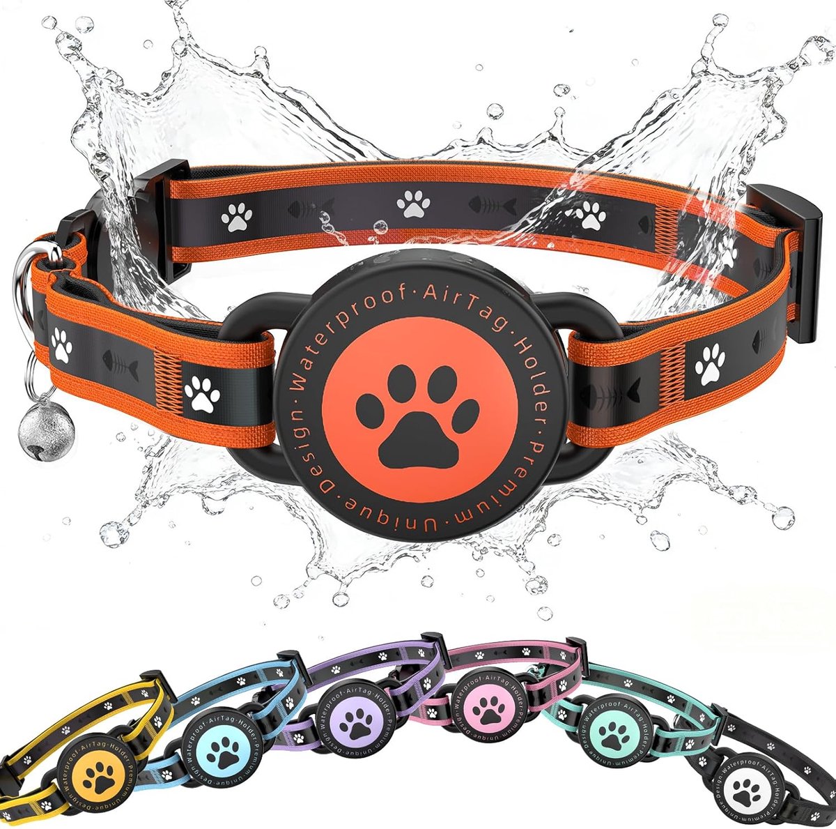 SnelShoppen - Kattenhalsband voor AirTag met Veiligheidsluiting, Reflecterende Halsband met AirTag Houder en Bel, Comfortabel Gevoerd, Verstelbaar en
