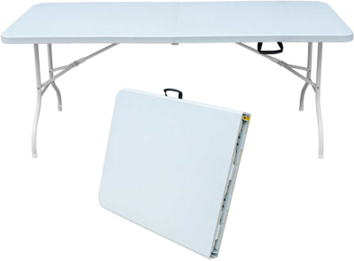 Draagbare, robuuste opklapbare tafel van 180 cm met handvat, multifunctionele opklapbare tafel voor kamperen, picknicks, feesten, binnen/buiten, draagvermogen 135 kg (wit)