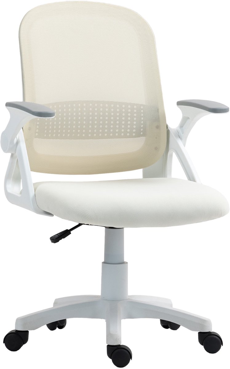 ECTEATOY® Ergonomische Bureaustoel - Mesh Bureaustoel met Opklapbare Armleuningen en Lendensteun - Wit