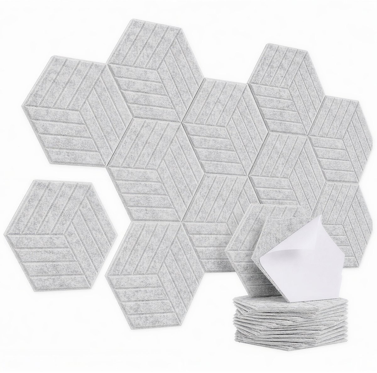 Akoestische Wandpanelen - Zelfklevende Hexagon Geluiddempende Panelen 12 Stuks Lemonmax - 30x26x0,9 cm voor Studio Gaming - grijs