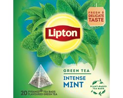 Lipton Green Tea Intense Mint - 80 Piramide Theezakjes - Groene Thee Intense Munt - 4 x 20 Zakjes - Voordeelverpakking