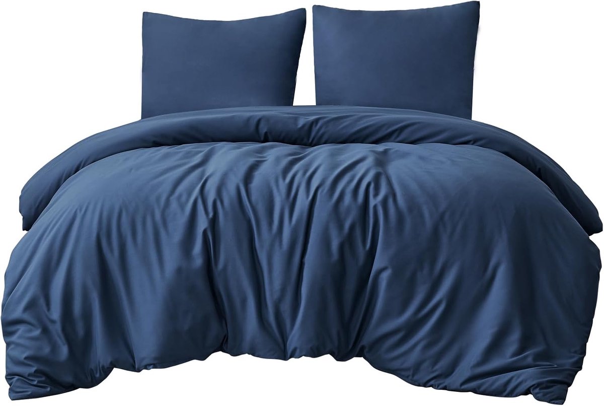 SnelShoppen - Microfibre Bedlinnen Set van 3 met Ritssluiting, Zacht en Kreukvrij, Inclusief Dekbedovertrek 200x200 cm en Kussenslopen 80x80 cm, Blauw