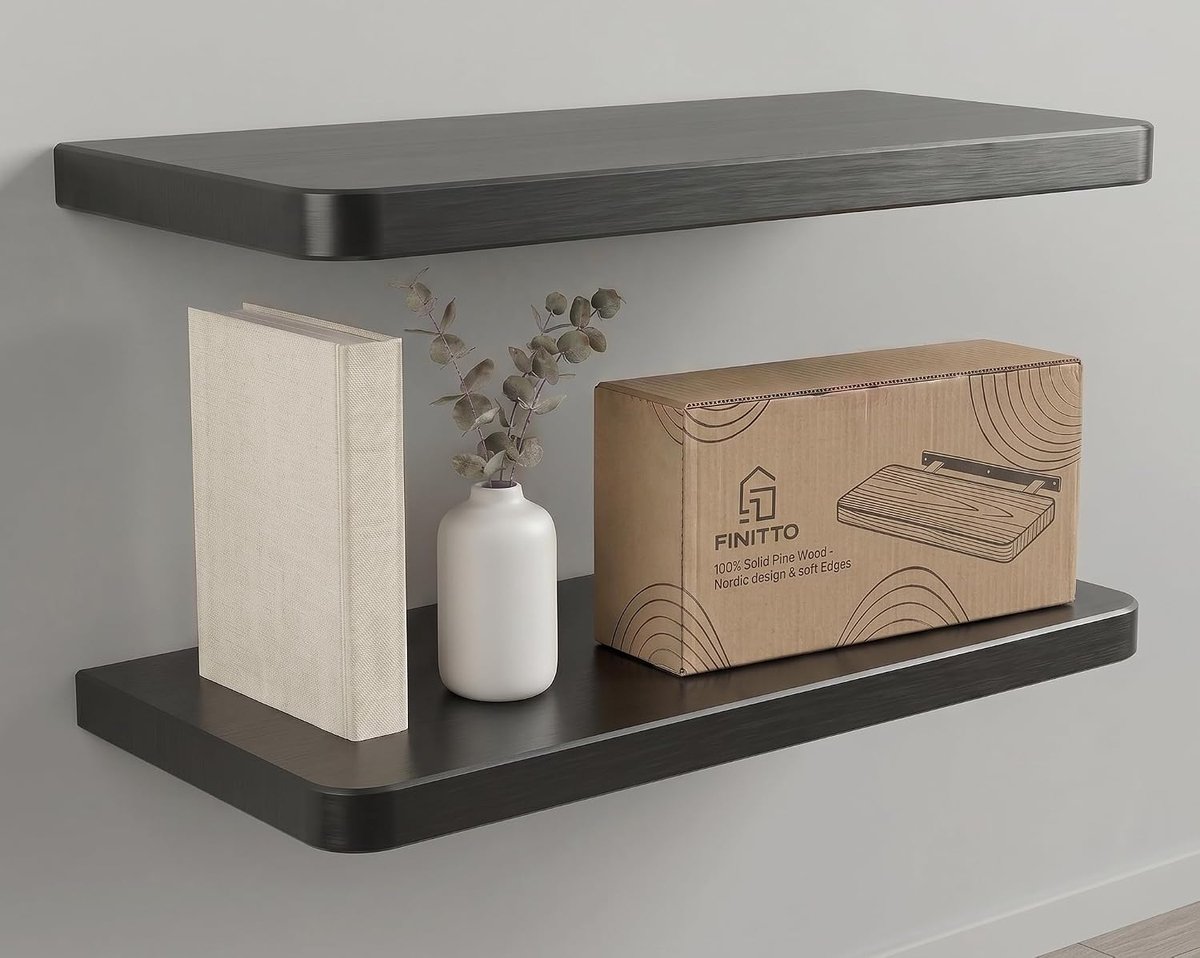 SnelShoppen - Aura Wandplank - Massief Hout - Drijvende Planken met Ronde Hoeken - Inclusief Speciale Pluggen voor Gipsplaat en Baksteen - Ideaal voor
