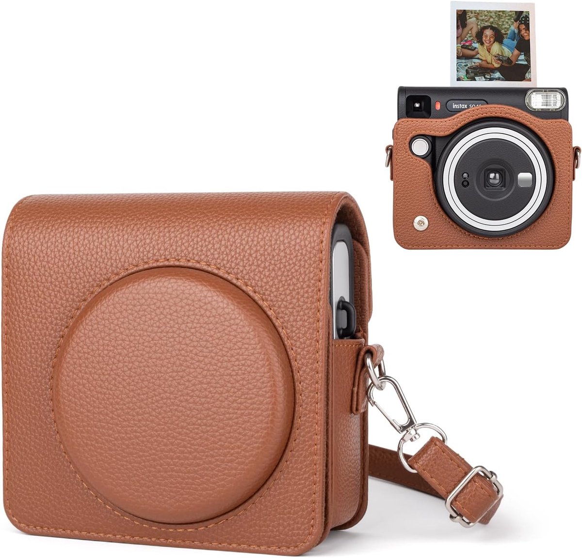 SnelShoppen - Beschermhoes voor Instant Camera, Perfecte Pasvorm, Duurzaam Kunstleer, Klassiek Bruin, Geschikt voor Fuji Instax Square SQ40, Ideaal vo