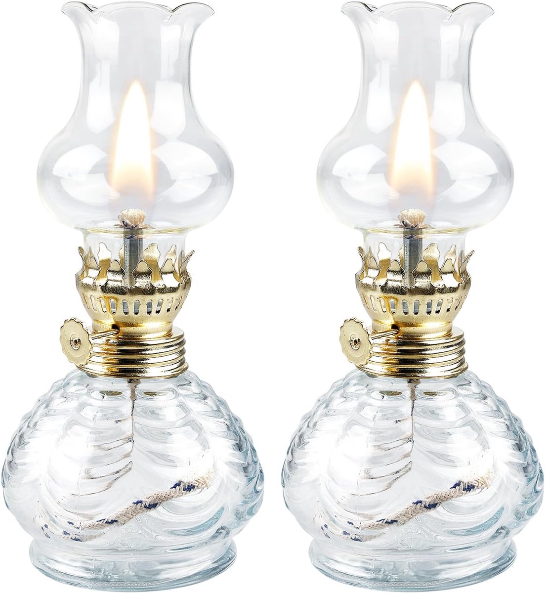 SnelShoppen - 2 Stuks Petroleum Lampen - Retro Storm Lantaarns met Verstelbare Helderheid - Duurzaam Hoogwaardig Glas en Metaal - Perfect voor Woonkam