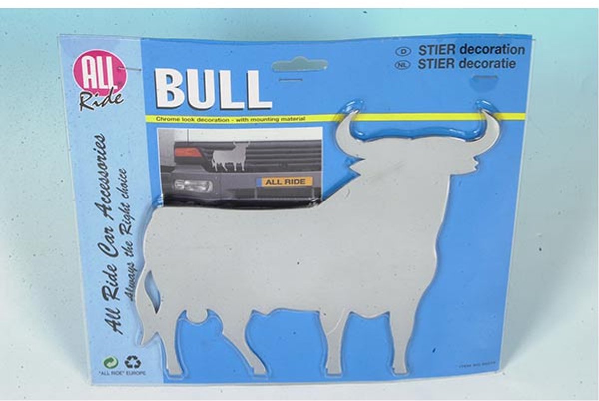 All Ride Bull Auto Embleem – Chroomlook Stier – Grille Embleem met Boutbevestiging