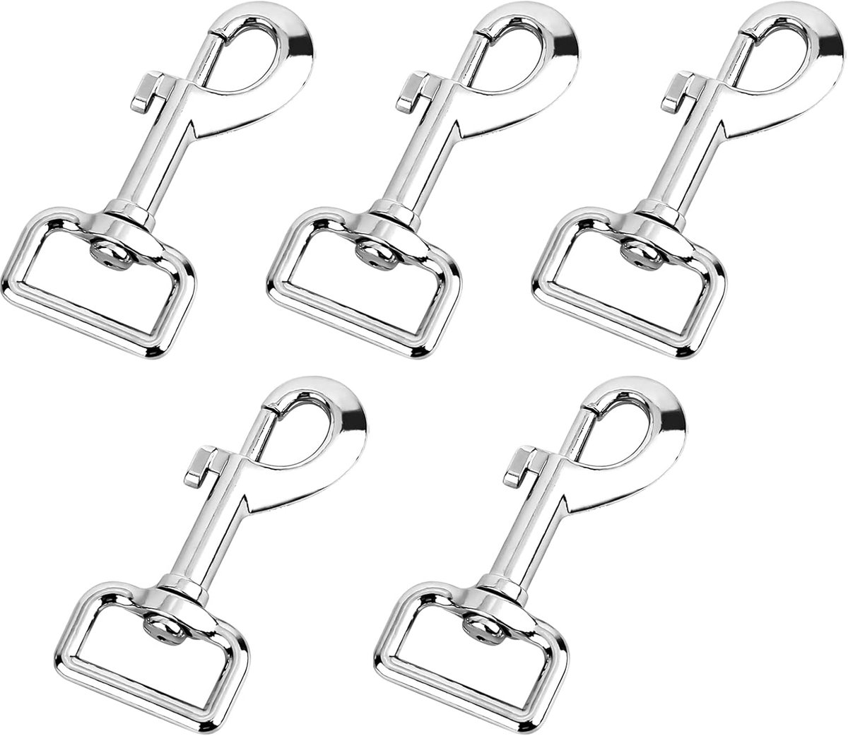 SnelShoppen - Carabiner Haak 5 Stuks, 75mm Zwivel Haak van Roestvrij Staal, Sterke Carabiner voor Hond, Emmer, Hangmat, Paardenaccessoires (Zilver)