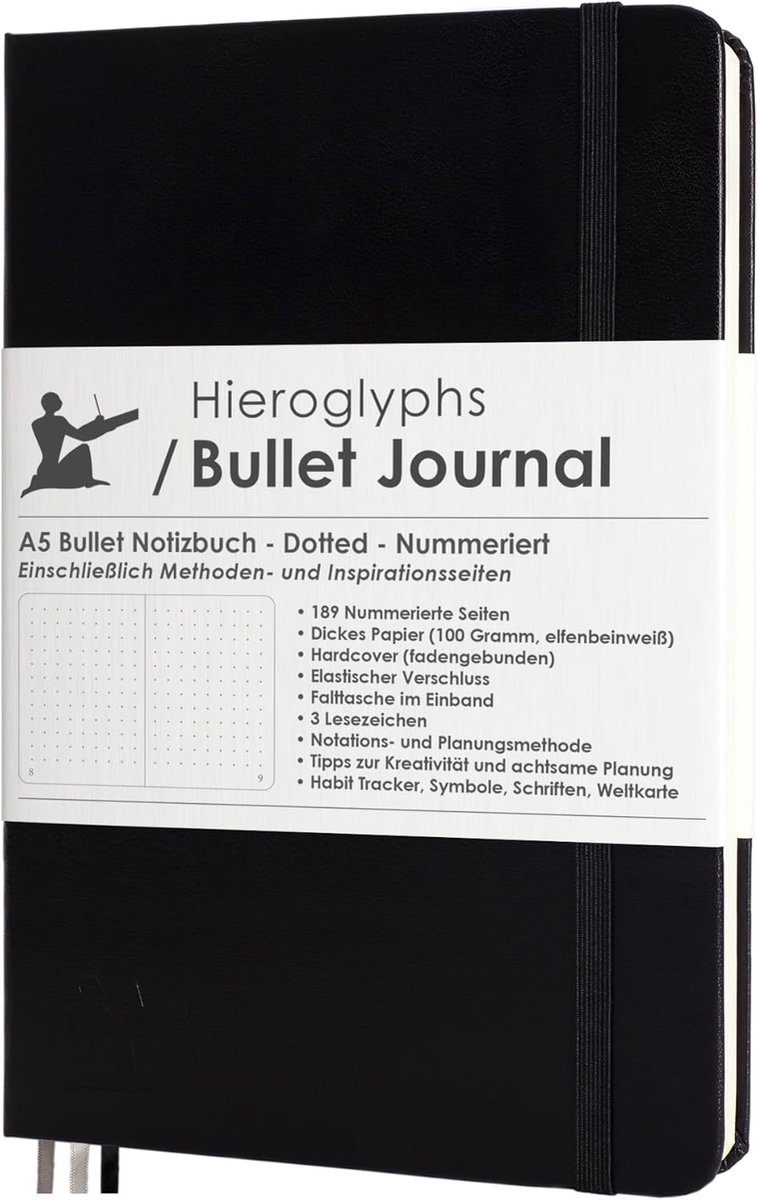 SnelShoppen - Bullet Journal A5 Hardcover Notebook Dotted met Duitse Instructies - Genummerde Pagina's, 192 Bladzijden, 100gsm Dikte, Drie Boekensteun