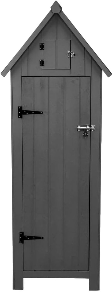 SnelShoppen - Grey Wooden Garden Storage Shed Tuinopslag Schuur Met Lockable Deuren, 3 Hoekplanken, 4 Haakjes, Dakluik, Padlock, 4 Sleutels en Grondbe