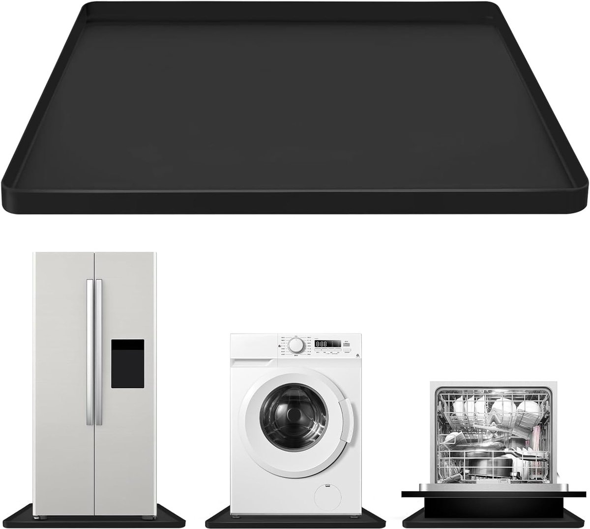 SnelShoppen - Wasmachine mat siliconen 68,5 x 68,5 cm zwart - Antislip vloerbeschermer voor compacte wasmachine en droger - Waterdicht en hittebestend