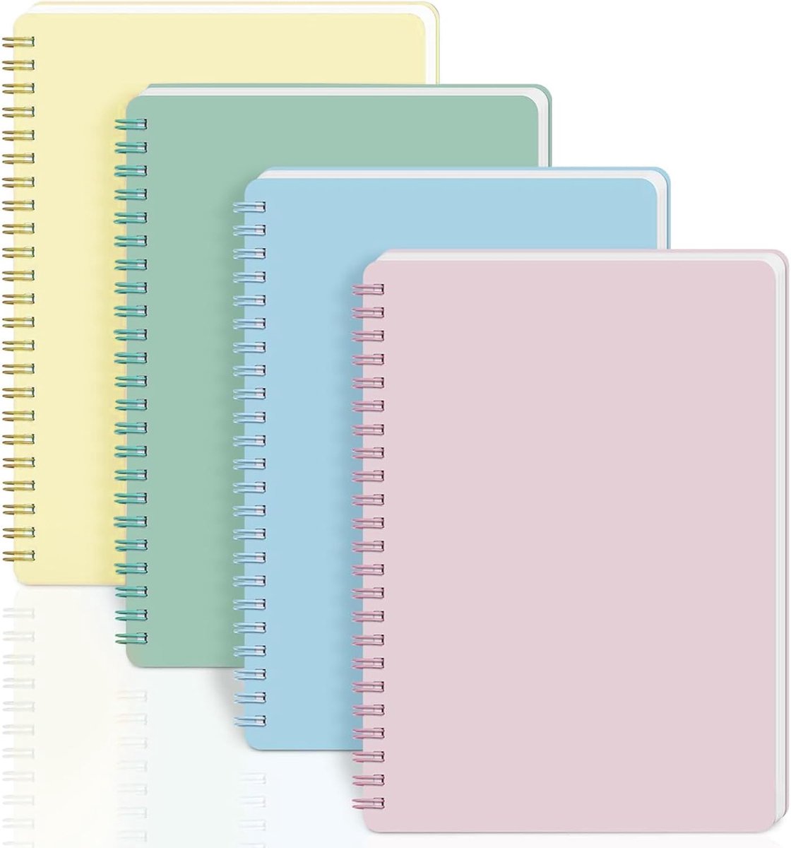 SnelShoppen - 4 Stuks Spiral Notitieboek A5 met Vaste Plastic Kaft, Lijnpapier, 320 Bladen voor Kantoor, School, Persoonlijke Plannen