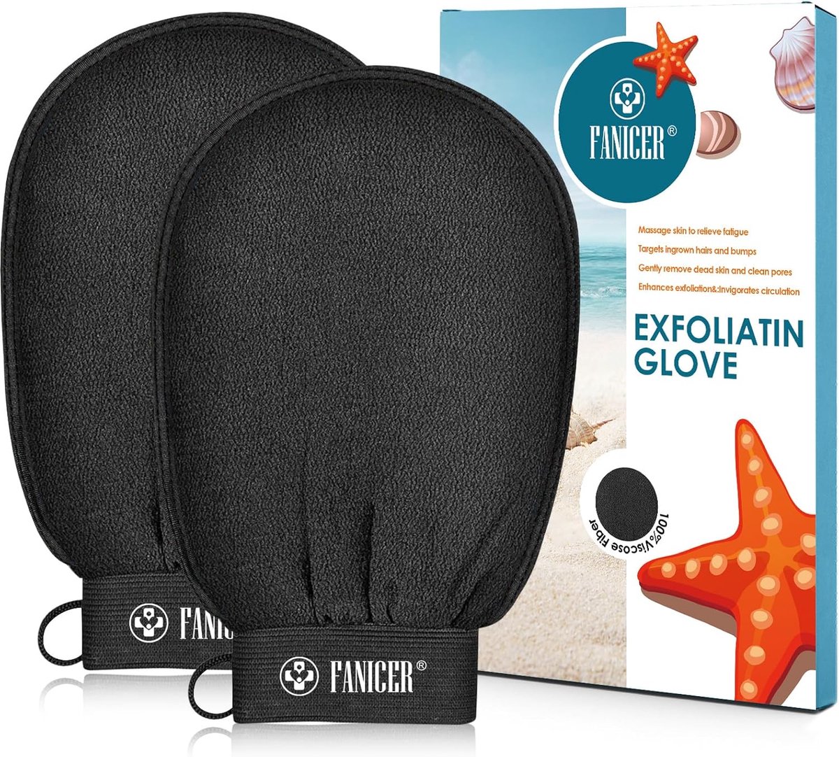 SnelShoppen - Pack van 2 Body Exfoliating Scrub Handschoenen, Premium Peeling Handschoenen voor Huidverzorging, Zwart, Geschikt voor Alle Huidtypes