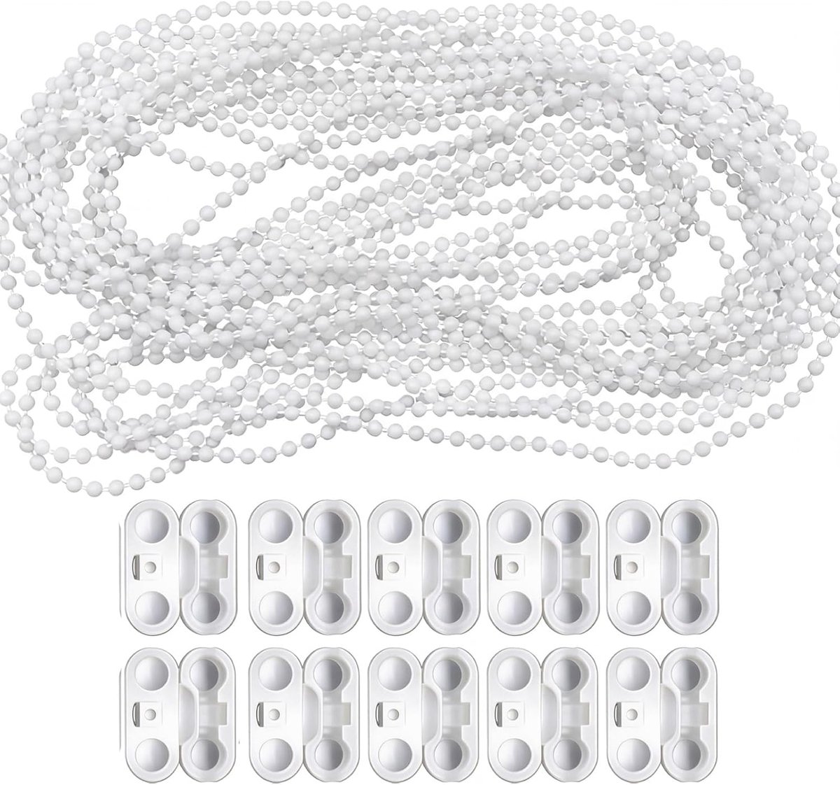 SnelShoppen - Rolketting Vervangingsketting 10 Meter - Witte Kogelketting 4,5 mm - Inclusief 10 Connectoren - Voor Rolgordijnen en Verticale Jaloezieë