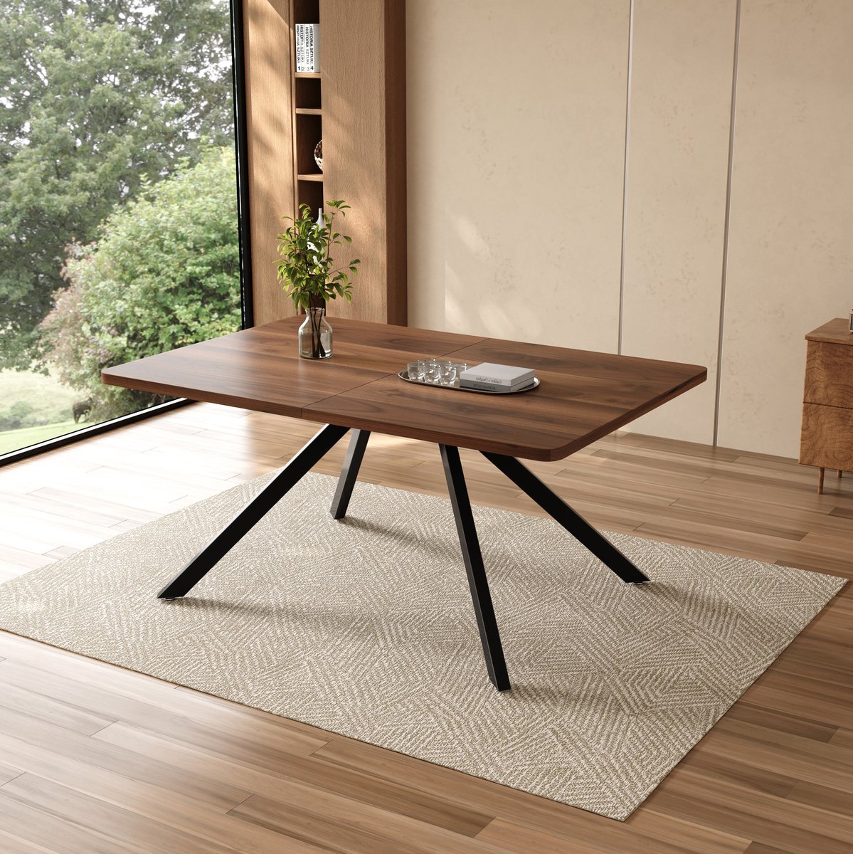 COVREO Eettafel 160/200/240 x 90 x 74,5 cm – walnootkleur, MDF, uitschuifbaar voor 6-10 personen