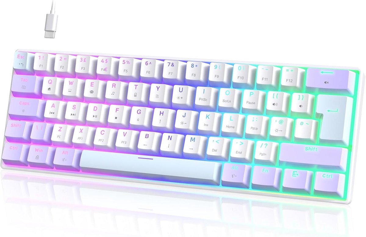 SnelShoppen - Gamingtoetsenbord 60% Bedrade Mechanisch Toetsenbord 61-toetsen UK-Layout Hot-Swap RGB Verlichting Anti-Ghosting Rode Switch Compact Paa