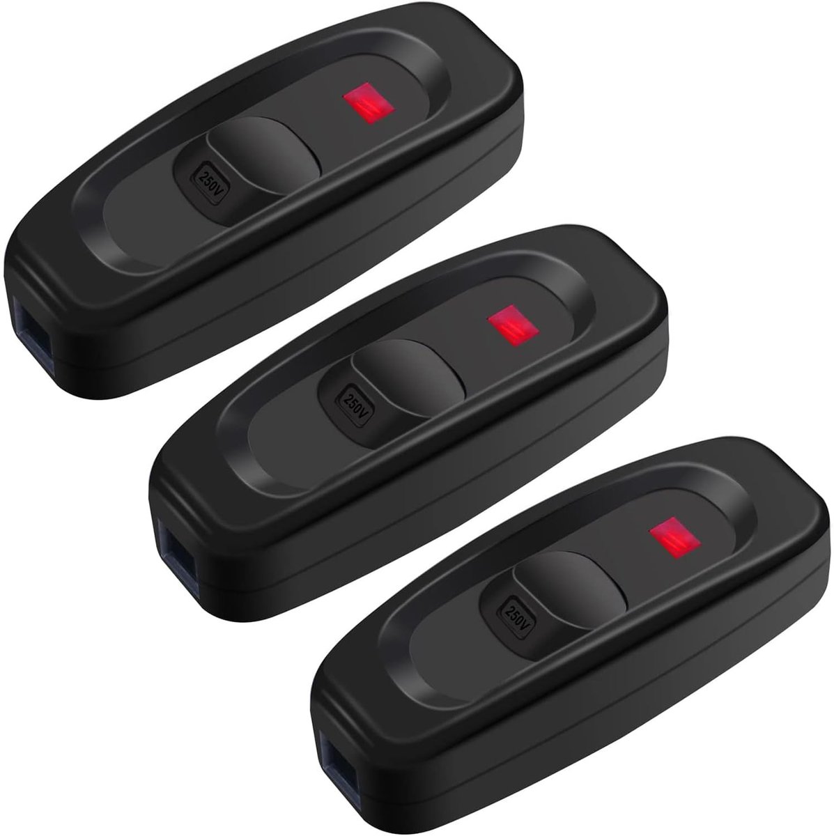 SnelShoppen - Inline Schakelaar 3 Stuks 250V 10A Lichtschakelaar met LED Indicator, Aan/Uit Knop voor Tafel-, Bureau- en Bedlampen, Duurzaam Phenolisc