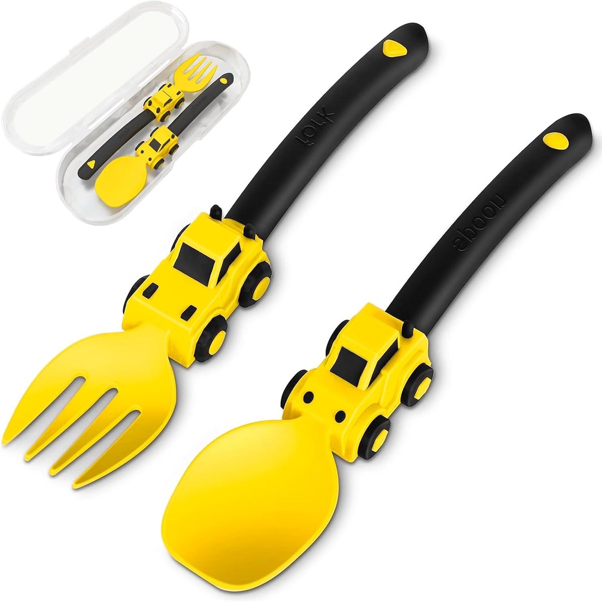 SnelShoppen - Silicone Baby Cutlery Set - 2-Delige Baby Lepel en Vork voor Zelf-Voeden - Geschikt vanaf 6 Maanden - Geel - Motorische Ontwikkeling - O