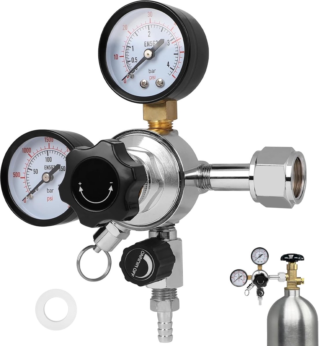 SnelShoppen - CO2 Drukregelaar met Dubbele Drukmeter voor Flessen, W21.8, Ideaal voor Biermachines, Nauwkeurige CO2 Gas Controle, Perfect voor Feesten