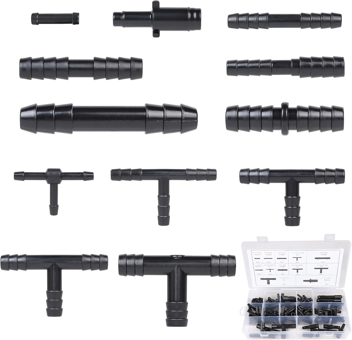 SnelShoppen - 113-delige Slangverbinder Set met 12 Maten, T-schoefverbindingen, Irrigatieverbindingen voor Tuin en Auto, Hoogwaardige Materialen