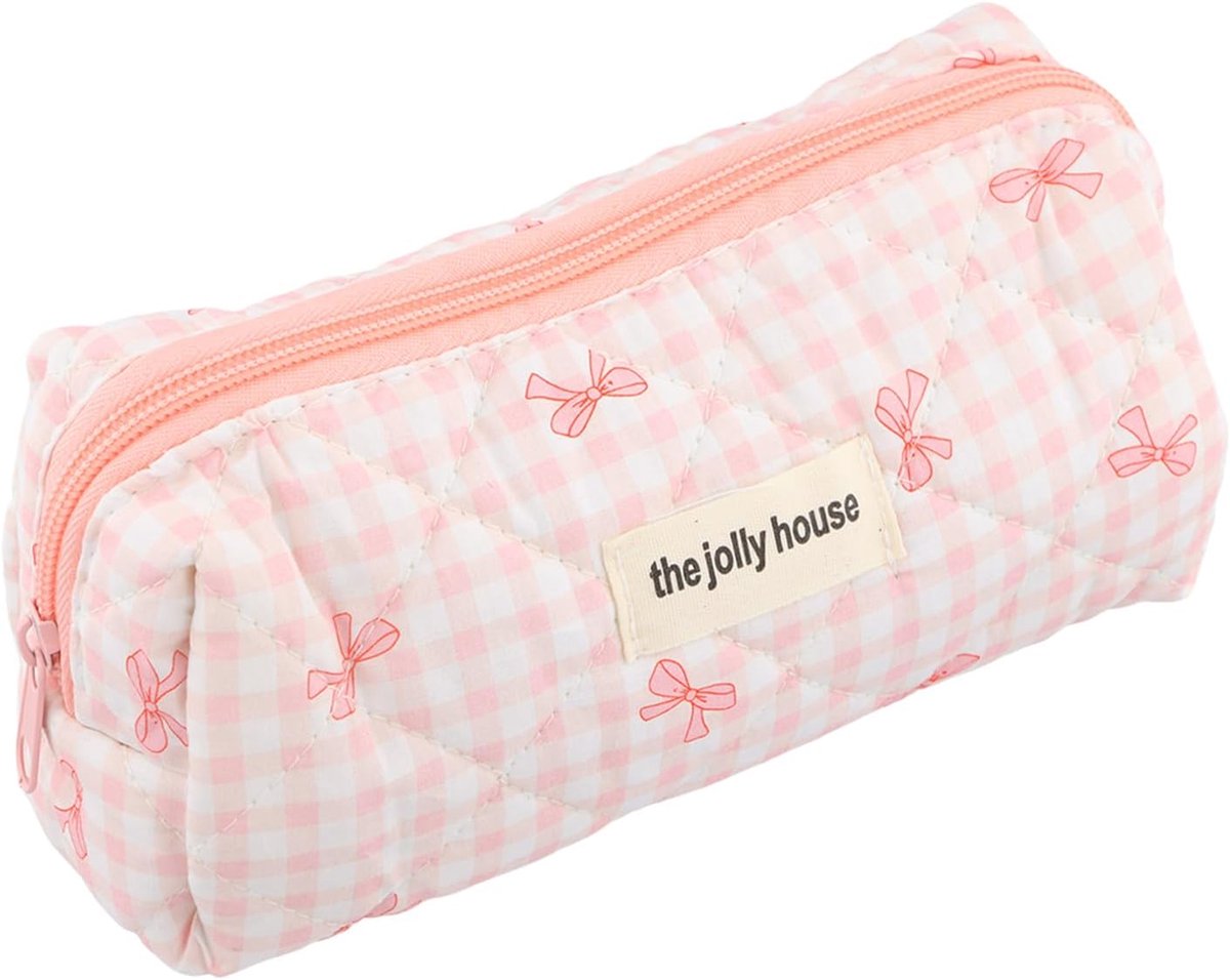 SnelShoppen - Schattig Pennen Etui met Strik - Draagbare Organizer met Rits voor Pennen, Cosmetica of Reisaccessoires - Roze - 648 cm³ - Perfect voor