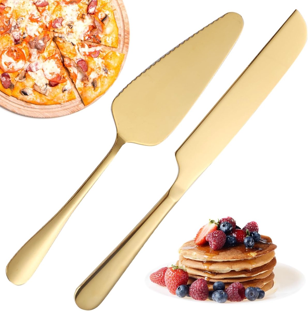SnelShoppen - Gold Wedding Cake Knife and Server Set - Professionele RVS Taartmes en Serveerset - Herbruikbaar - Perfect voor Bruiloften, Feesten en D