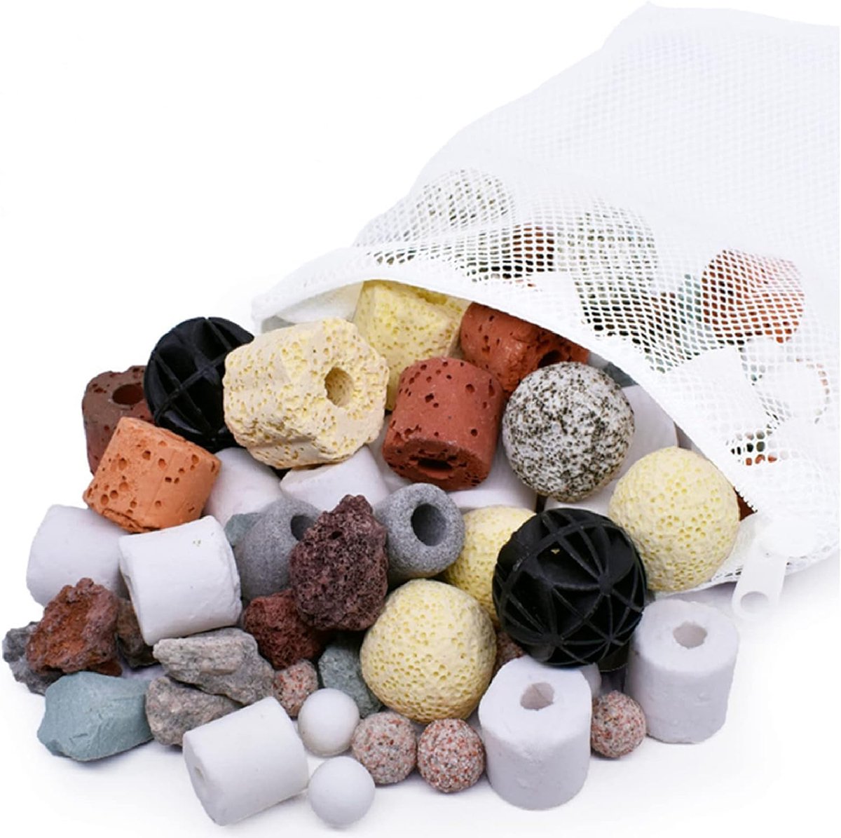 SnelShoppen - Aquarium Filter Media Set - Keramische Ringen, Organische Ballen, Biochemisch Filtermateriaal, 12-delige Set voor Verbetering van Waterk