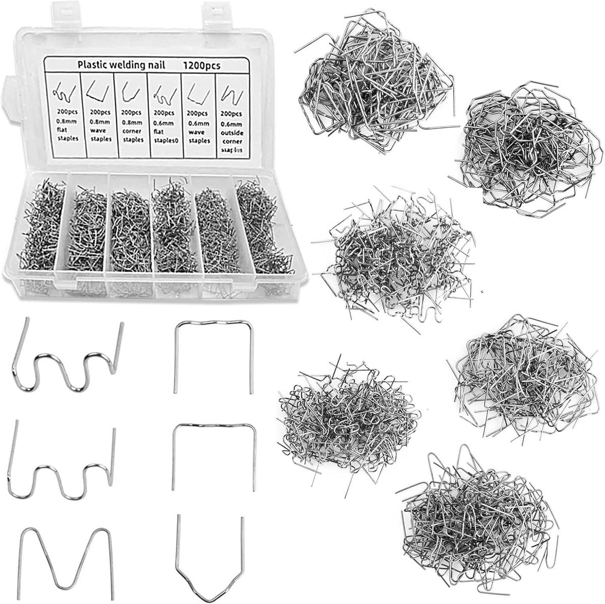 SnelShoppen - 1200pcs Plastic Welding Hot Staples - 0.6mm & 0.8mm Rvs Lastechnieken - Bumper Reparatie Nail Set - Voor Auto Bumper Herstel - Inclusief