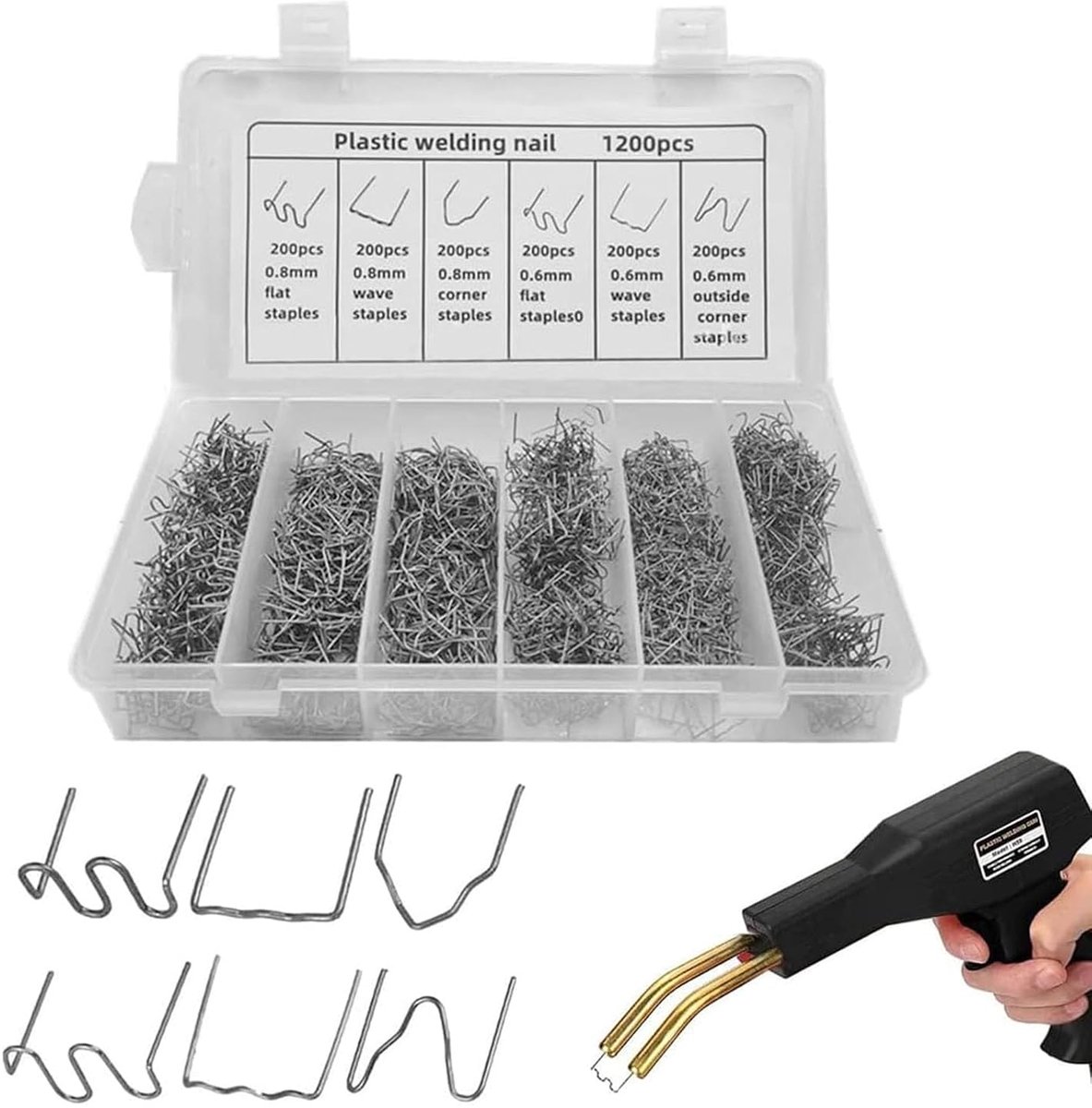 SnelShoppen - 1200pcs Stalen Hot Staples Kit voor Plastic Lassen - Bumper Reparatie Accessoires - 0.8mm/0.6mm - Diverse Klemmen voor Auto's