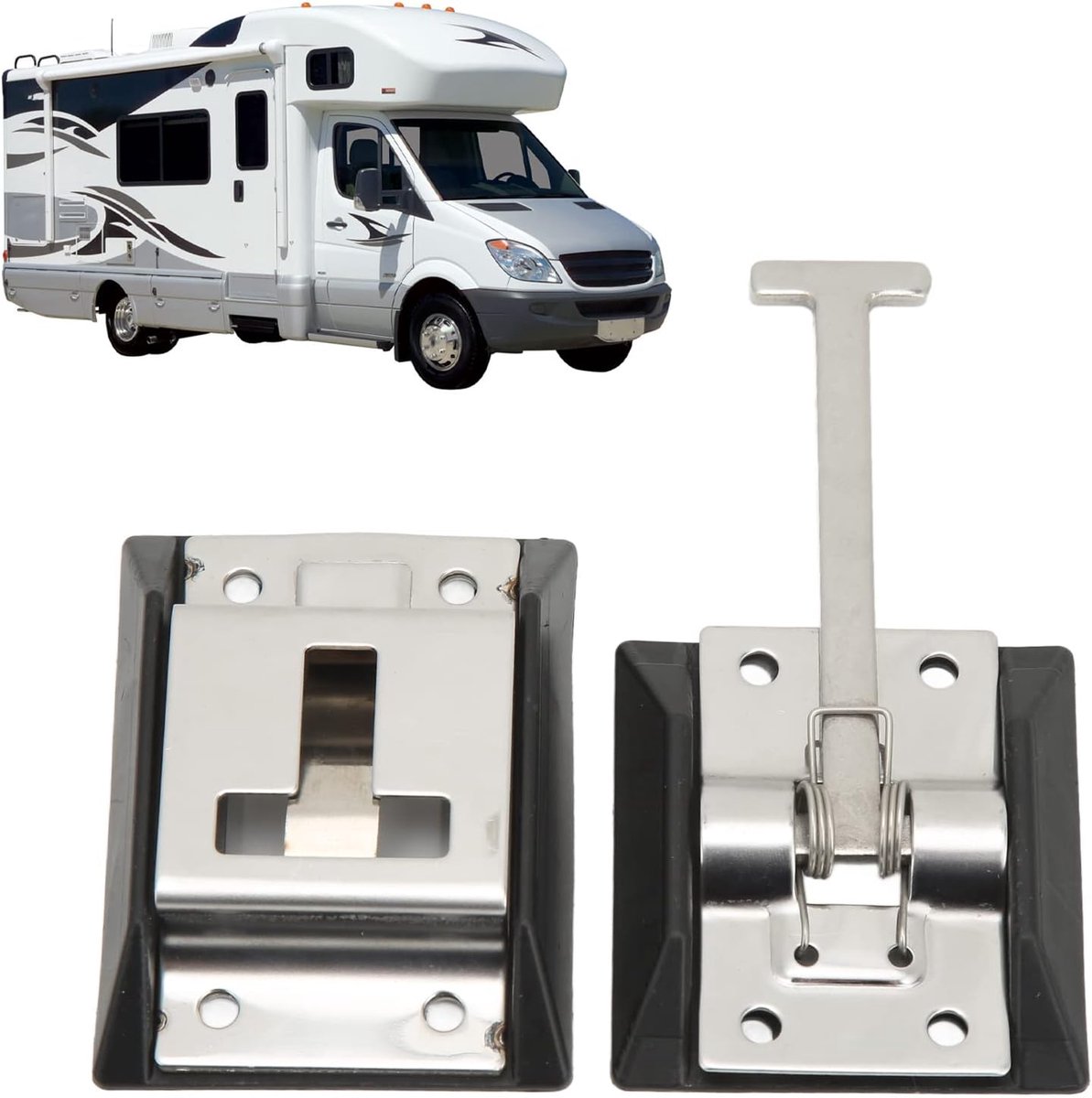 SnelShoppen - RVS Deurstopper T-pilaar, Heavy Duty Haak en Behuizing, Vervangbare Motorhome Deur Klem voor Kamperen en Buitengebruik