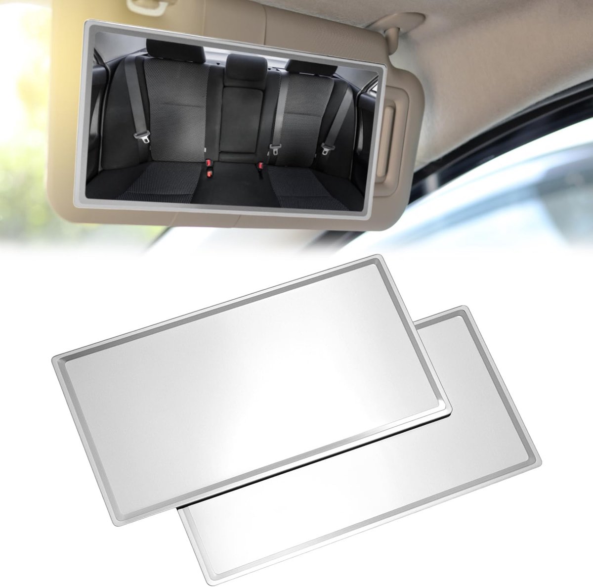 SnelShoppen - 2x Zelfklevende Spiegel 8x15cm voor Auto Zonnevizier - Schokbestendige RVS Make-up Spiegel voor Jouw Voertuig