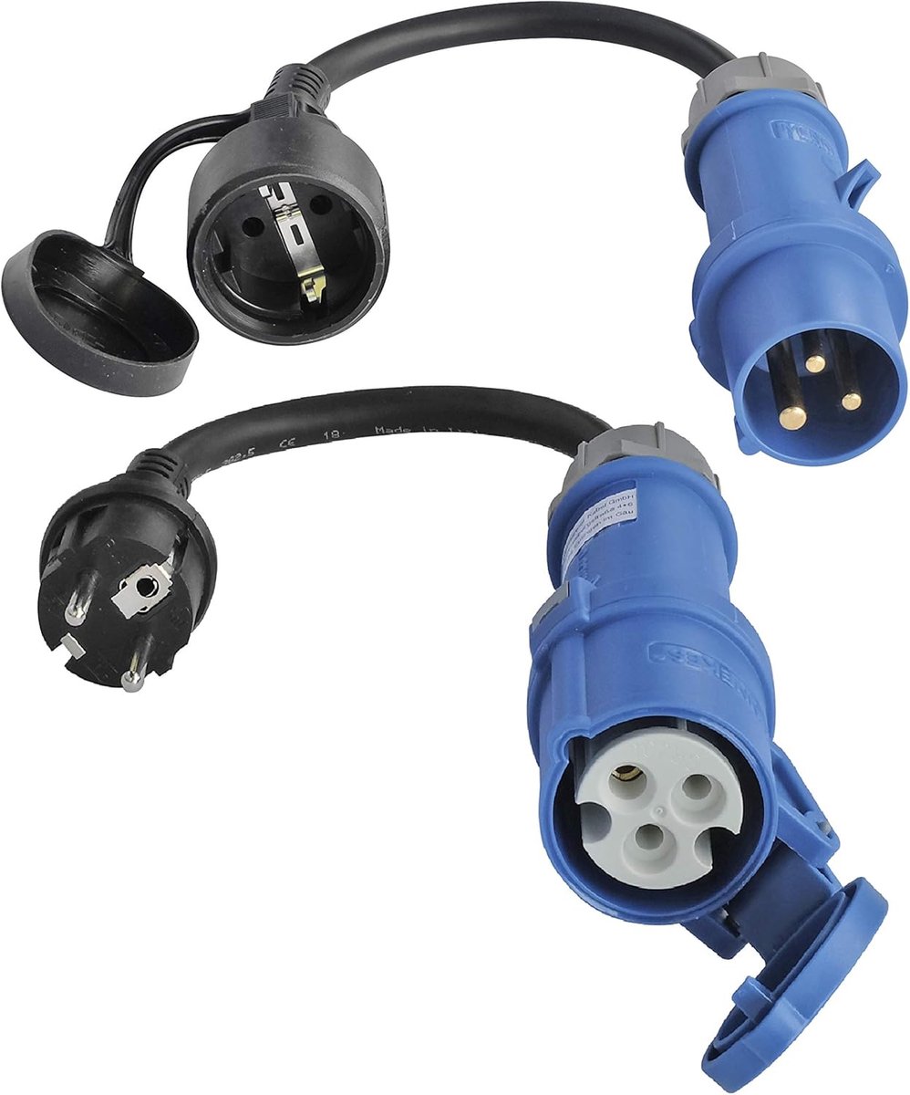 SnelShoppen - 2x CEE Adapterkabel 0.3m Zwart 230V 16A 3-polig voor Camping, Tuin, Feest - Spatwaterdicht IP44